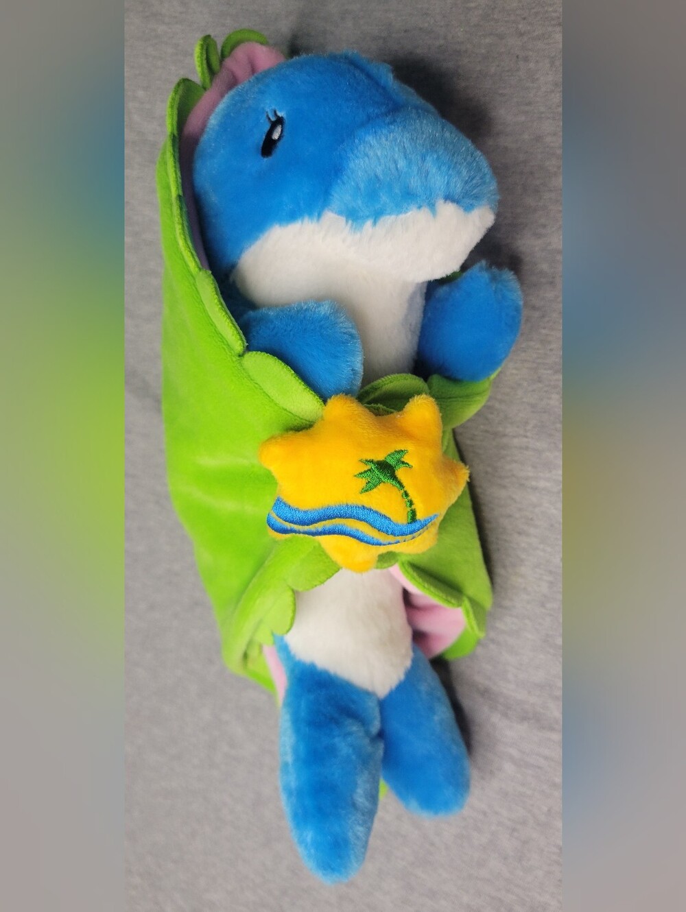 Fiesta Blue and Green Dolphin Plush with Yellow Starfish Blanket Stuffie